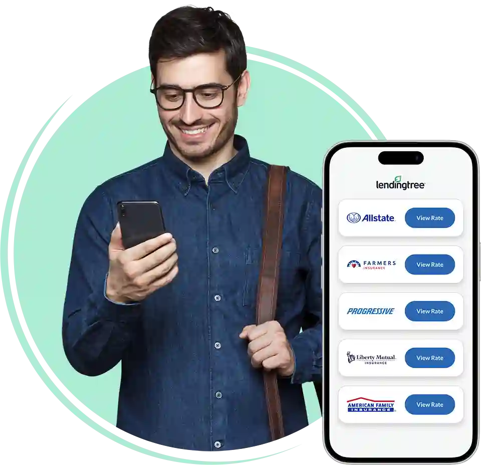 Man looking at smartphone showing insurance results